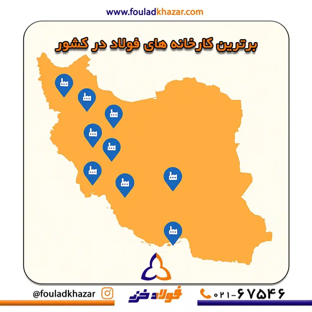 نقشه موقعیت شرکت‌های بزرگ تولید فولاد در ایران